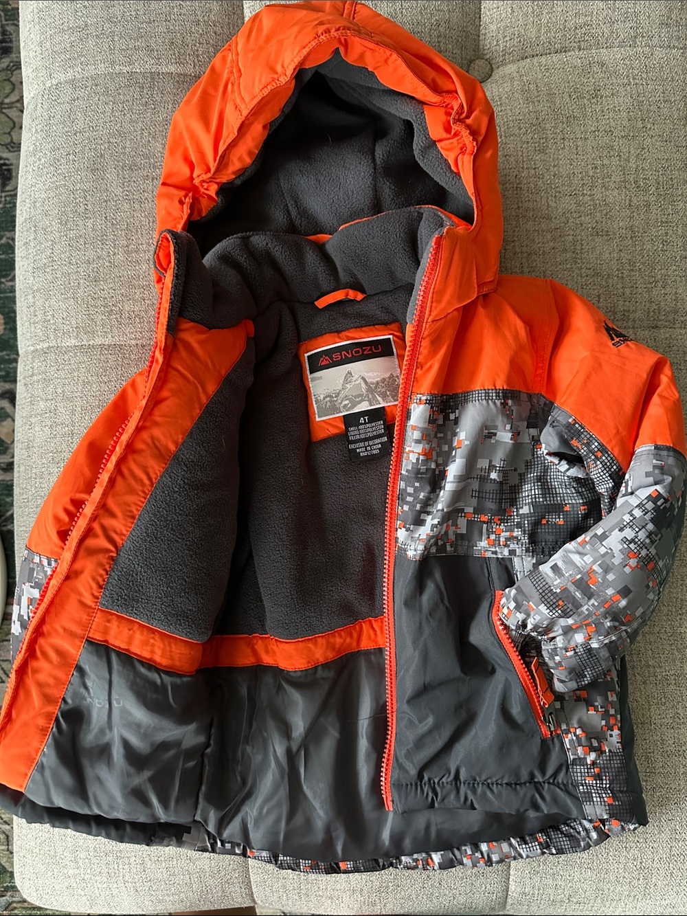 Snozu Orange & Gray Boys' Puffer Jacket with Hood